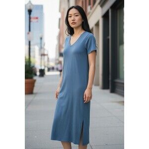 Pact Organic Cotton Blue Midi T-Shirt Dress Women’s Small Soft Lounge Casual M